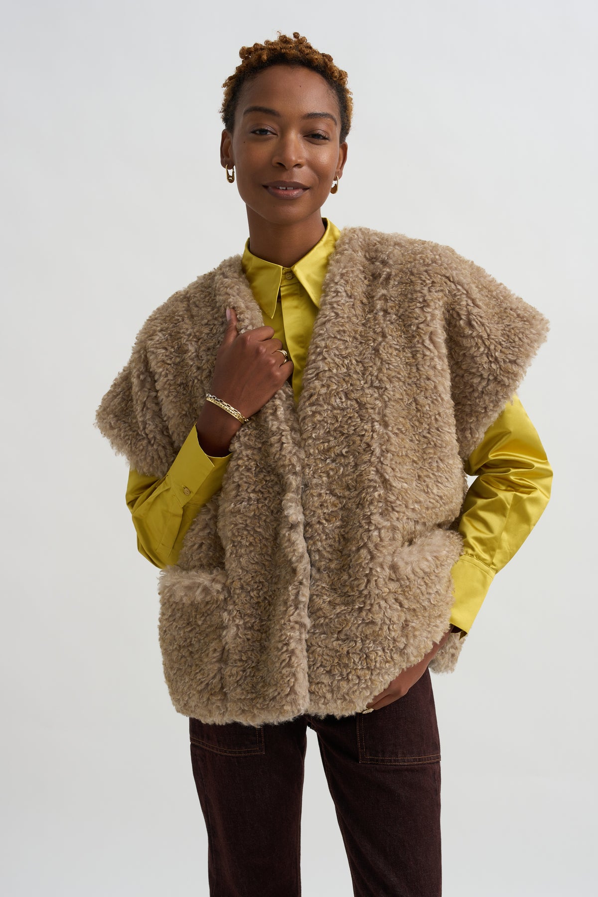 Reversible Saban Waistcoat, Camel &amp; Black
