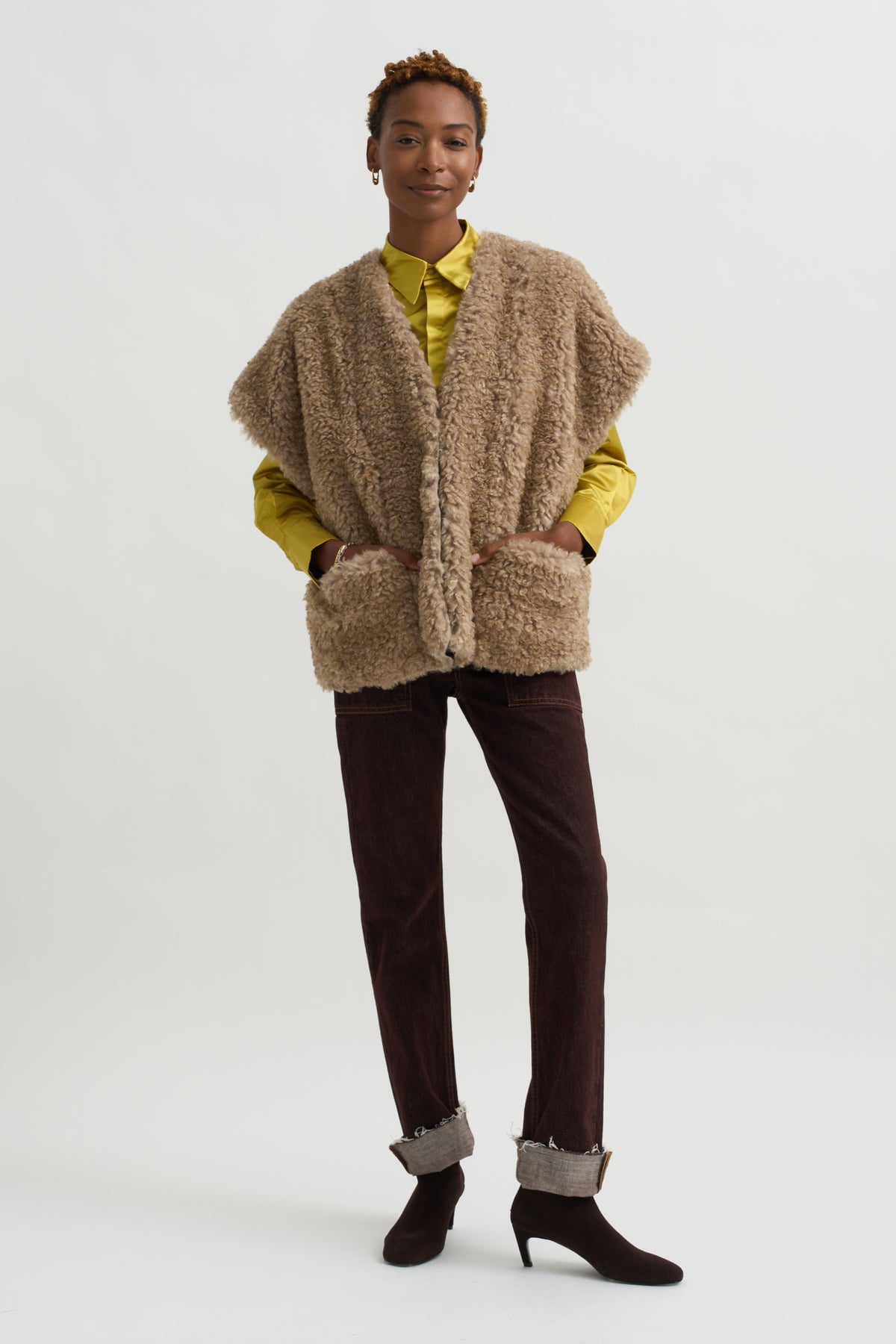 Reversible Saban Waistcoat, Camel &amp; Black