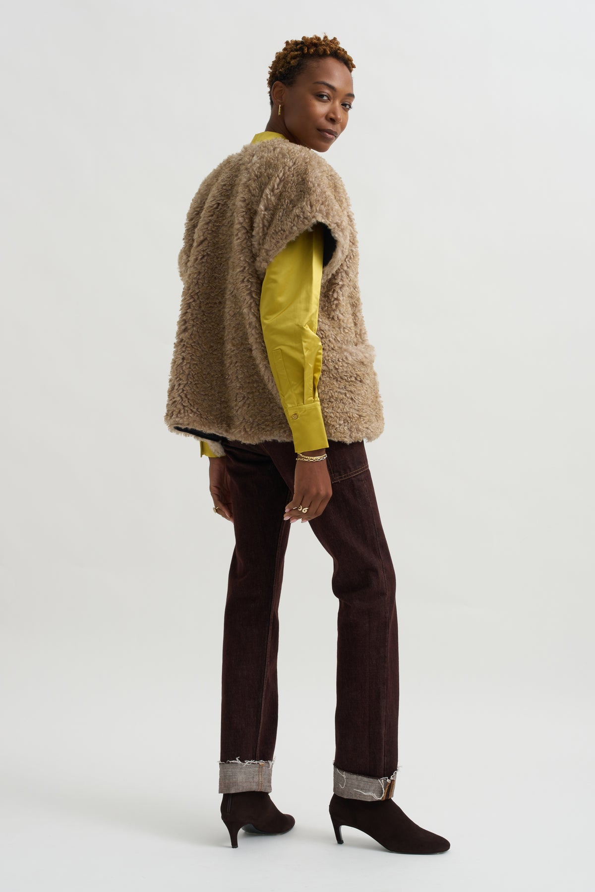 Reversible Saban Waistcoat, Camel &amp; Black