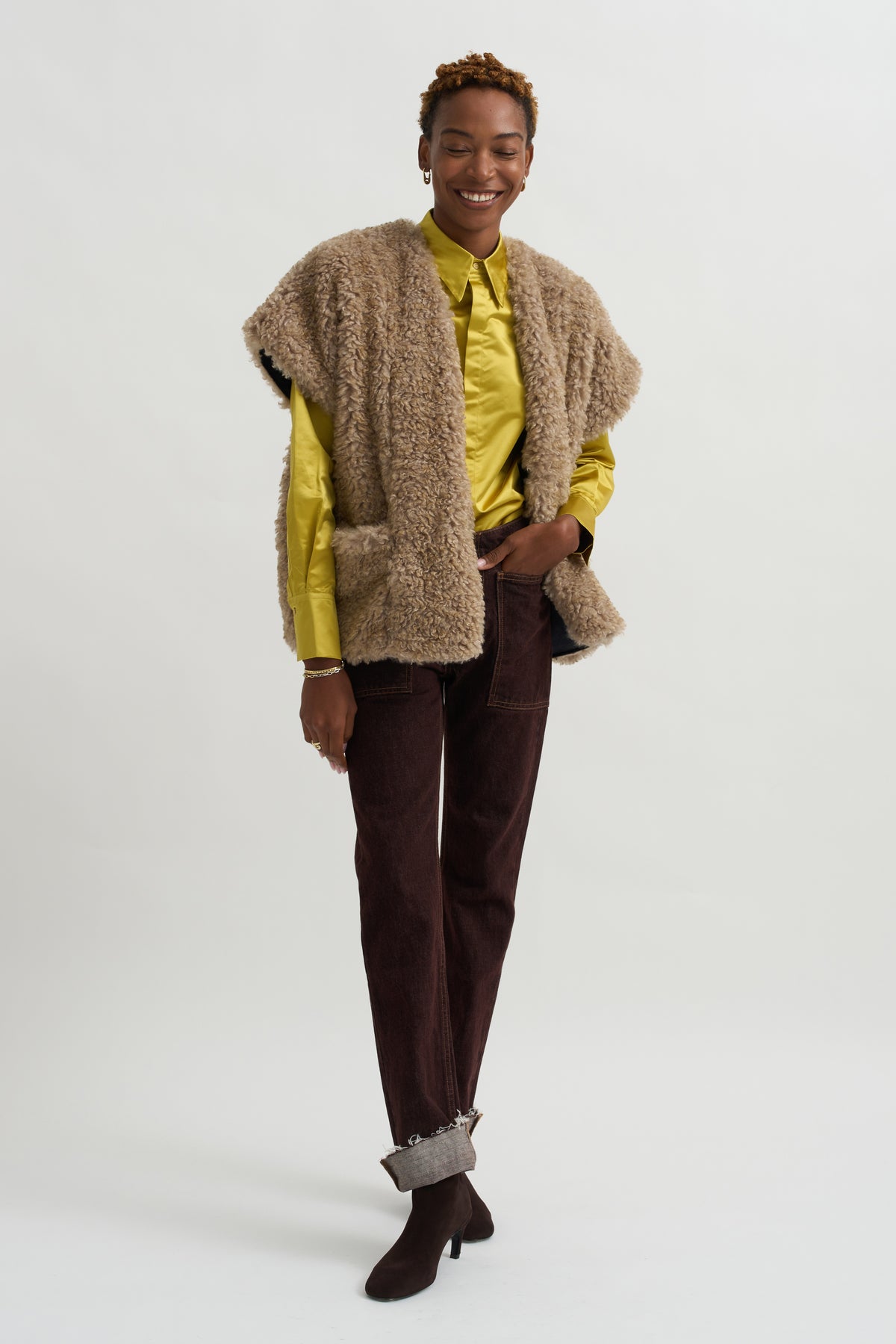Reversible Saban Waistcoat, Camel &amp; Black