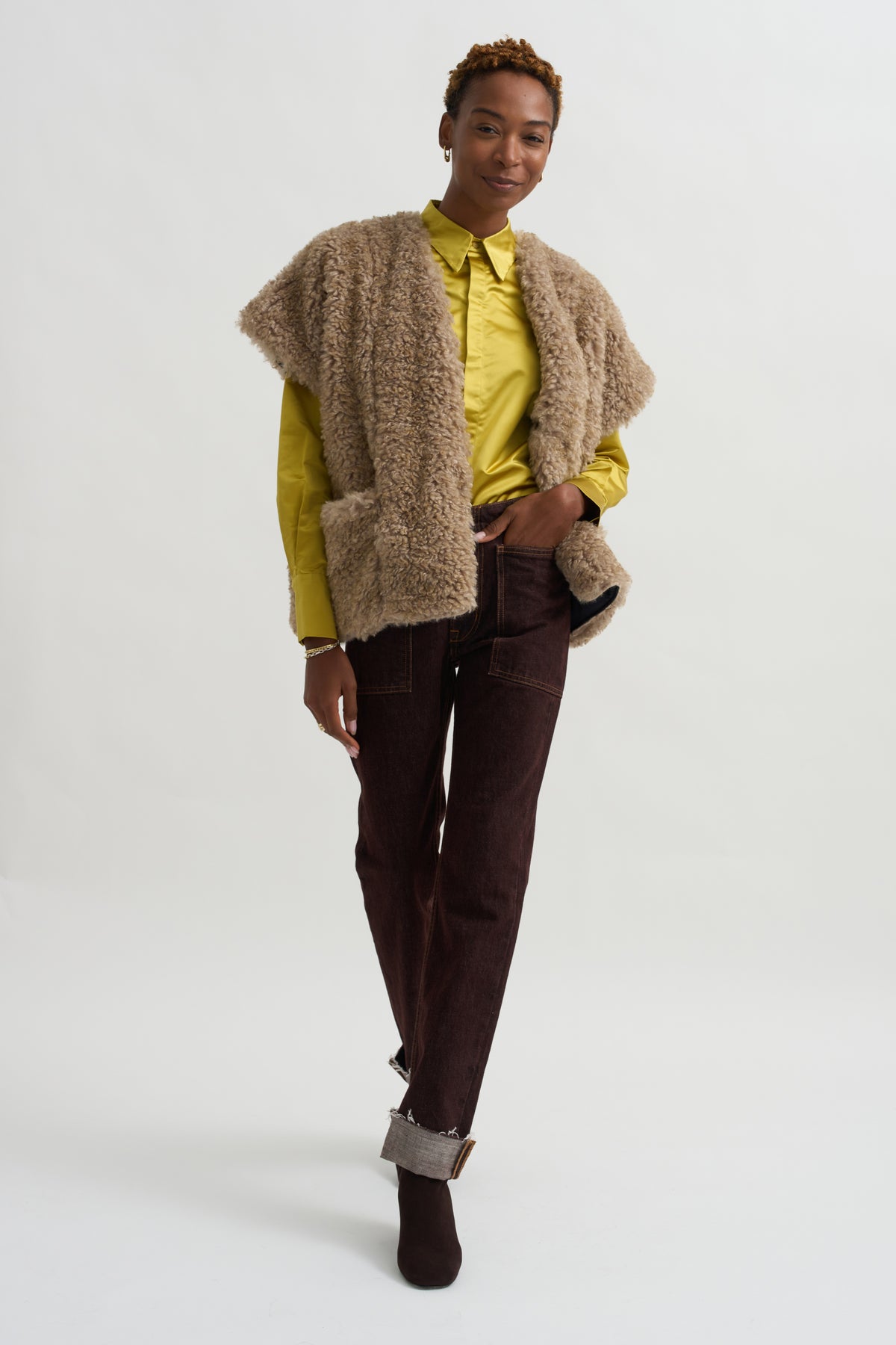 Reversible Saban Waistcoat, Camel &amp; Black