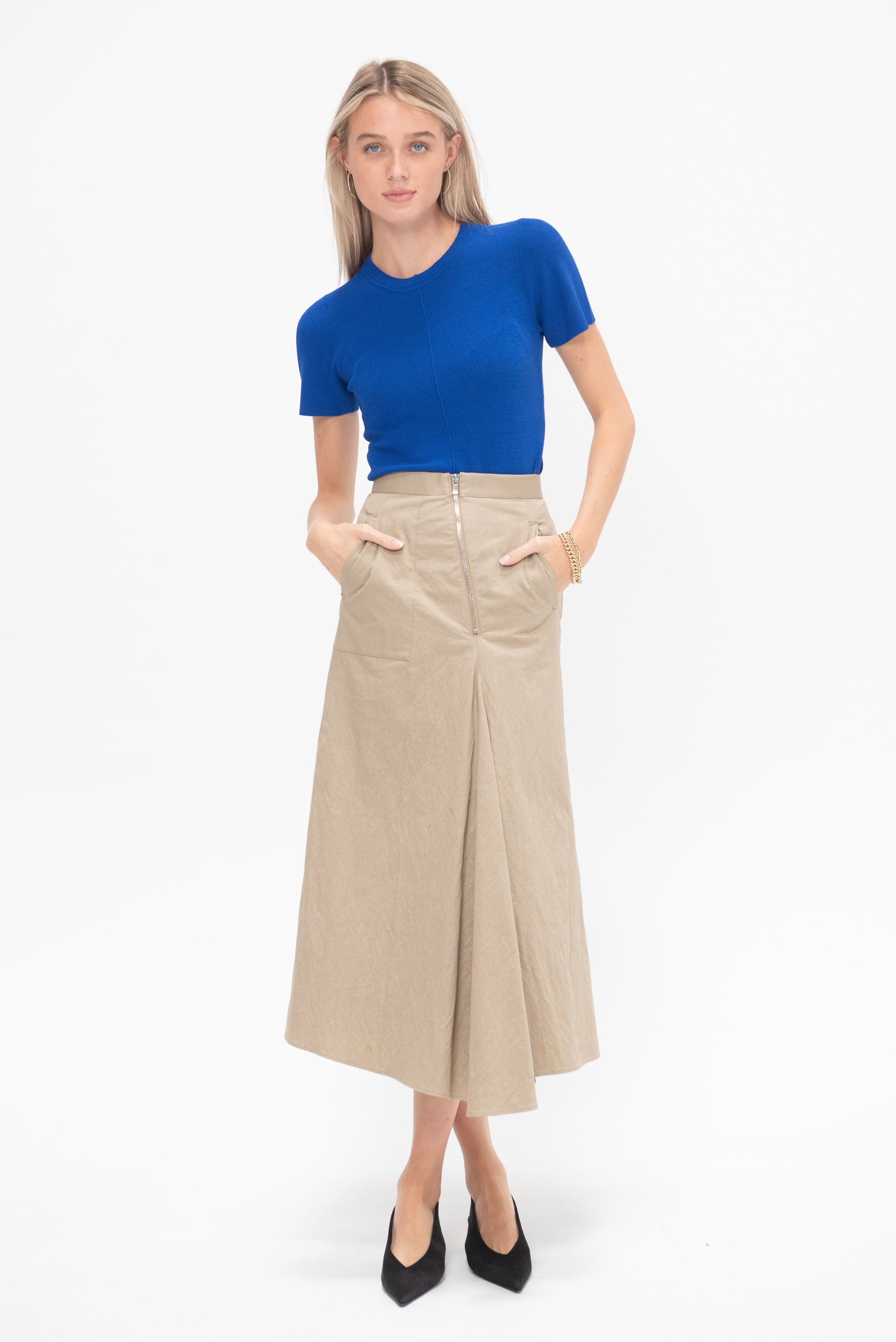 Kaarina Front Drape Skirt, Beige