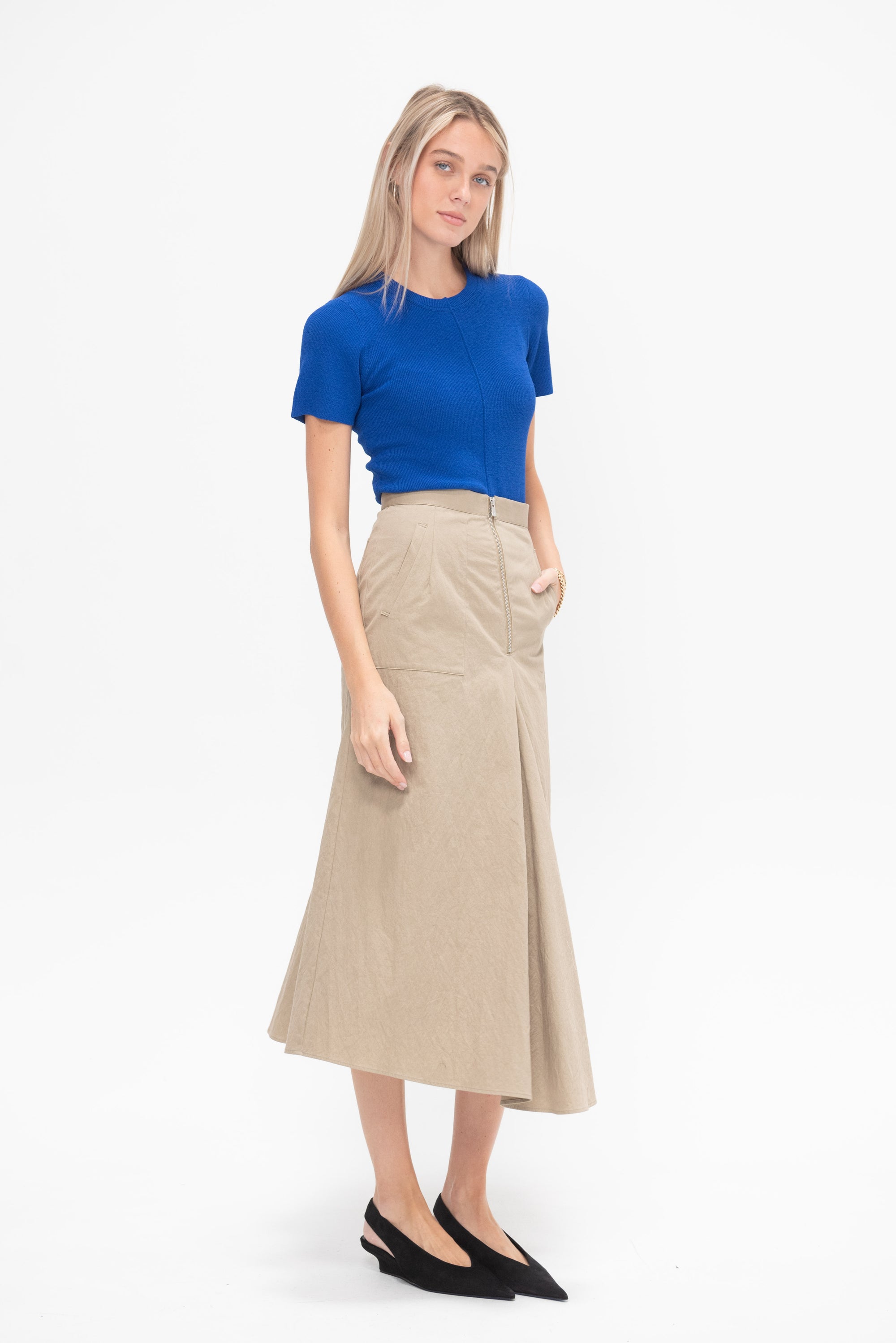Kaarina Front Drape Skirt, Beige