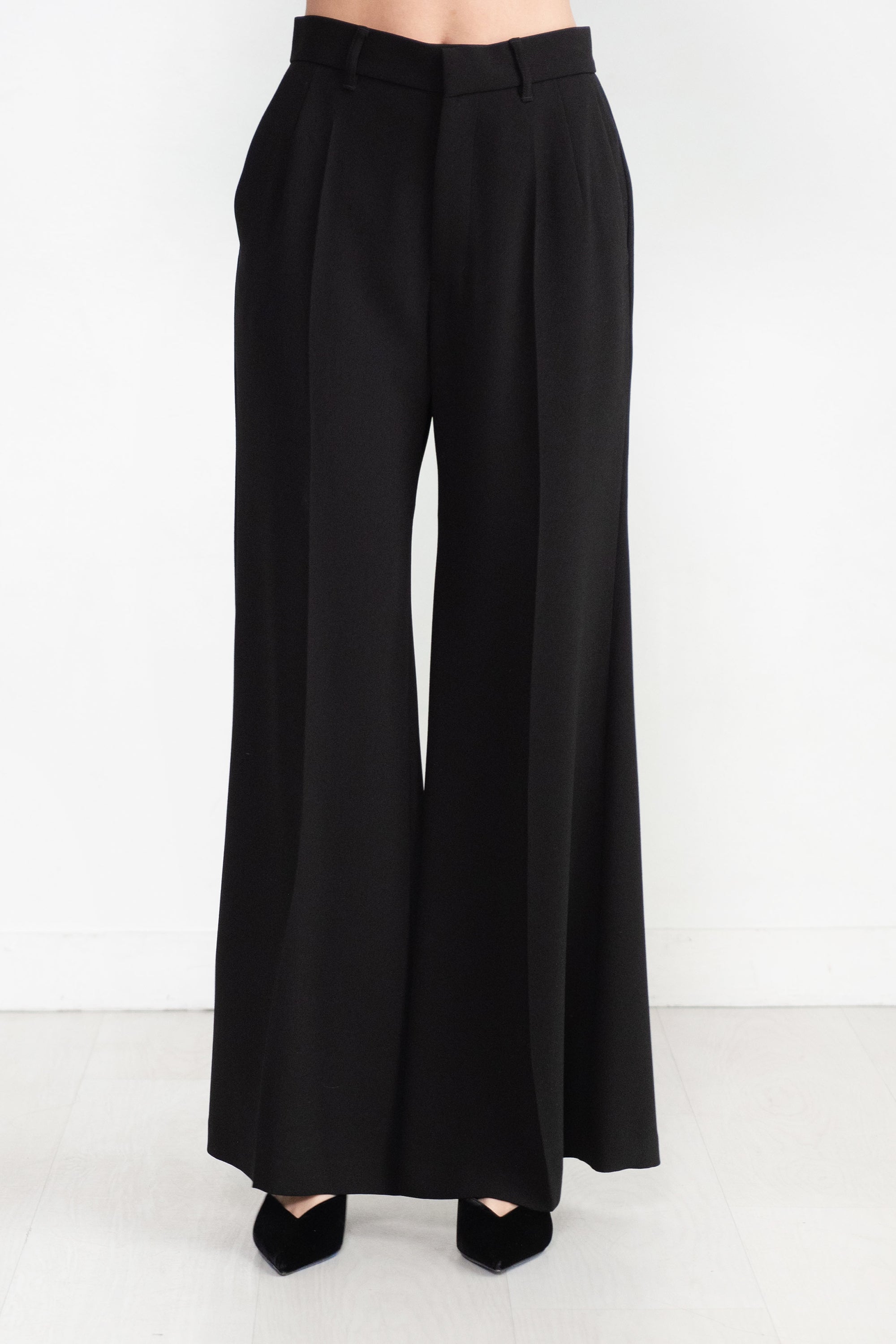 Akira Naka Stella Flare Pant, Black Kick Pleat