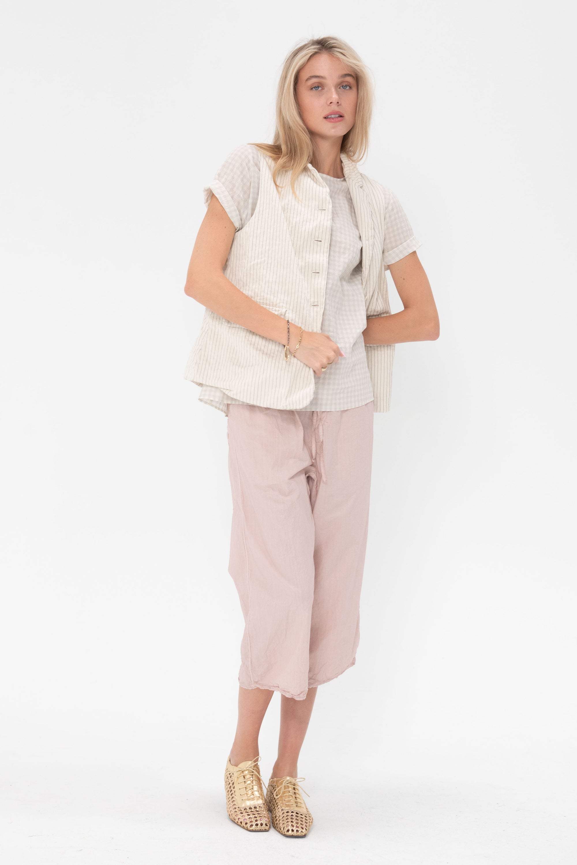 Album di Famiglia - Pinstripe Sleeveless Blazer, Natural