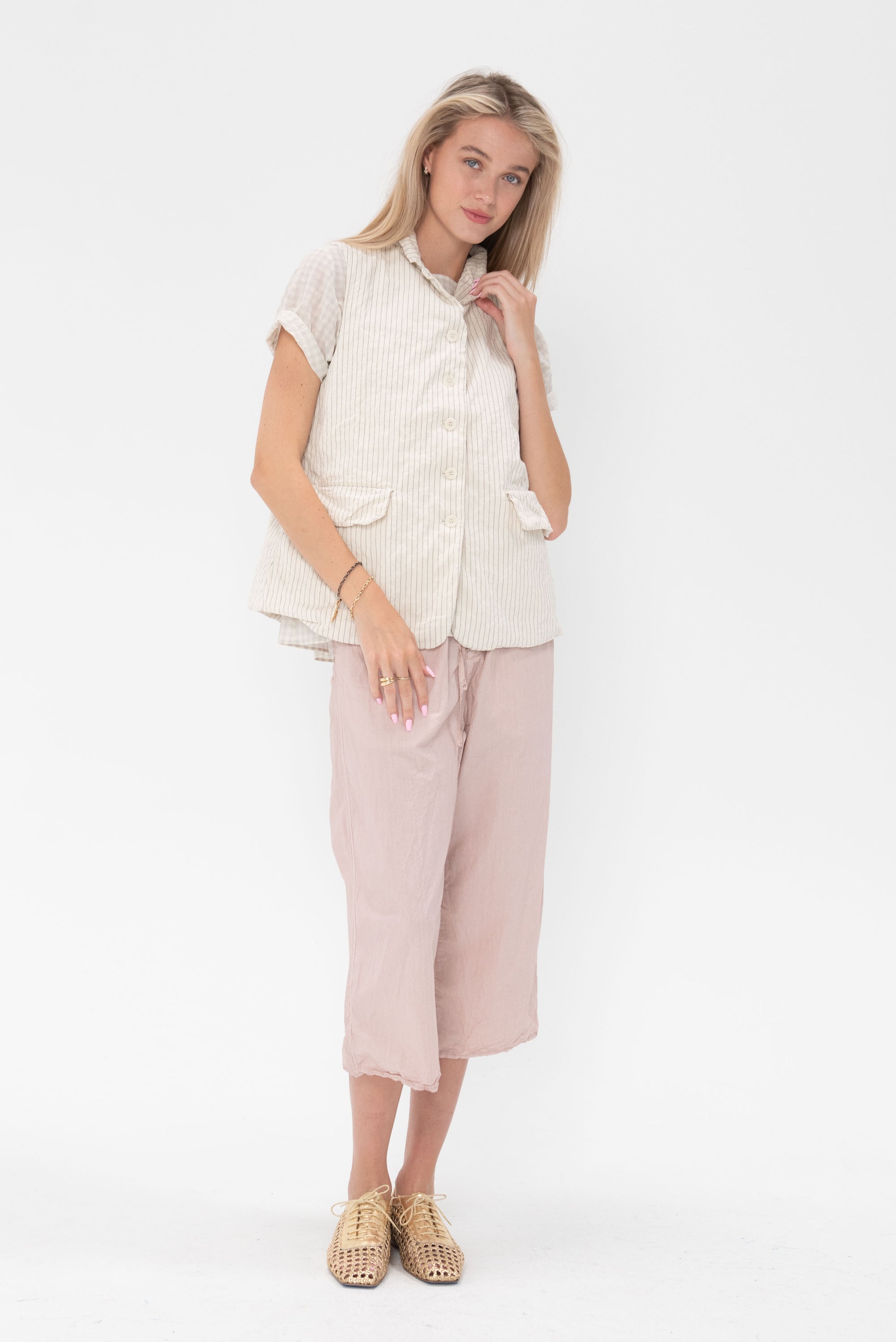 Album di Famiglia - Pinstripe Sleeveless Blazer, Natural