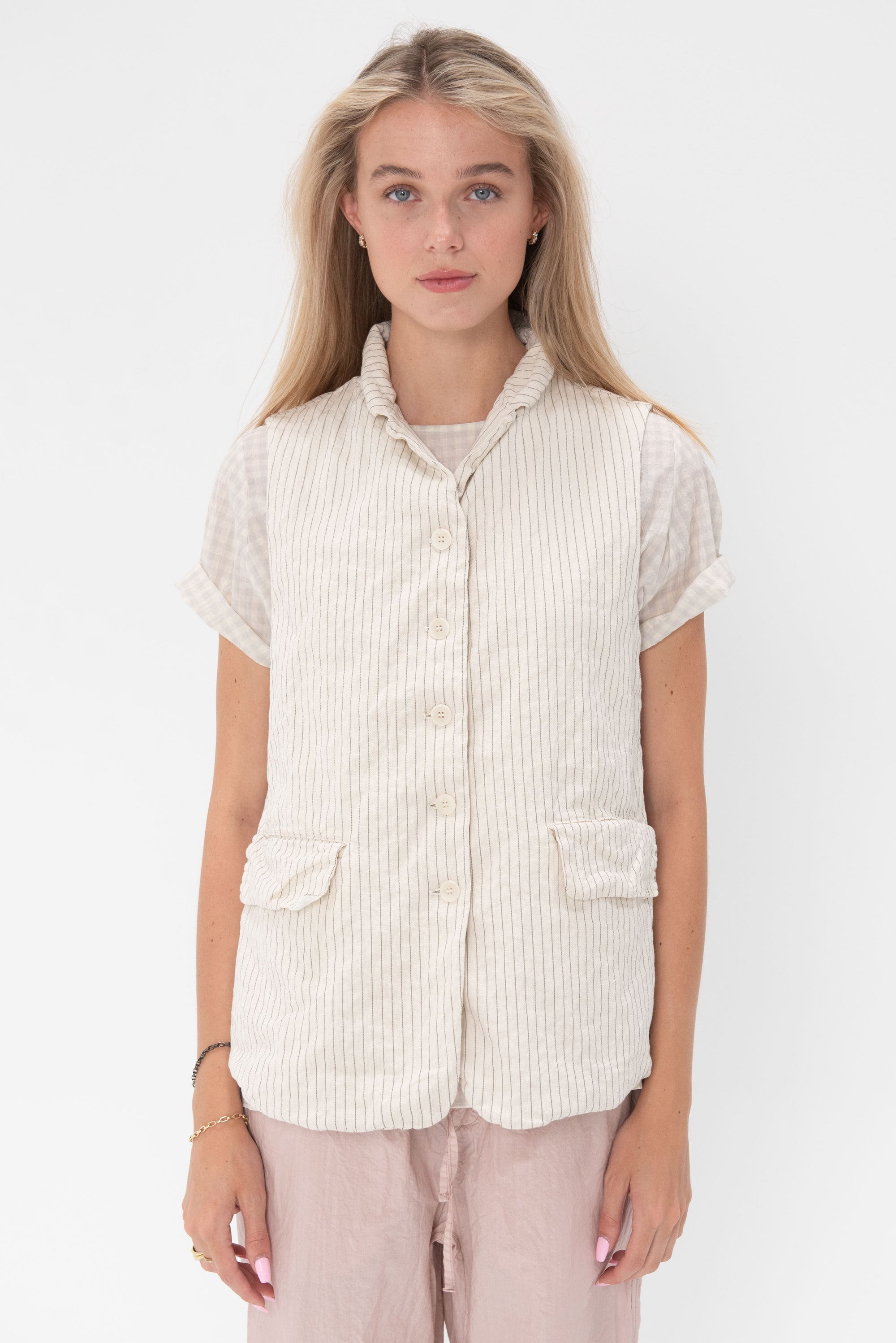 Album di Famiglia - Pinstripe Sleeveless Blazer, Natural