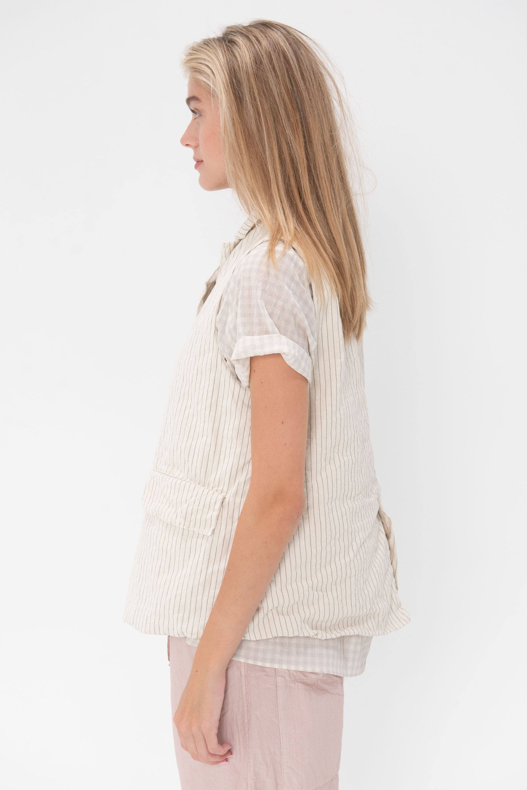 Album di Famiglia - Pinstripe Sleeveless Blazer, Natural