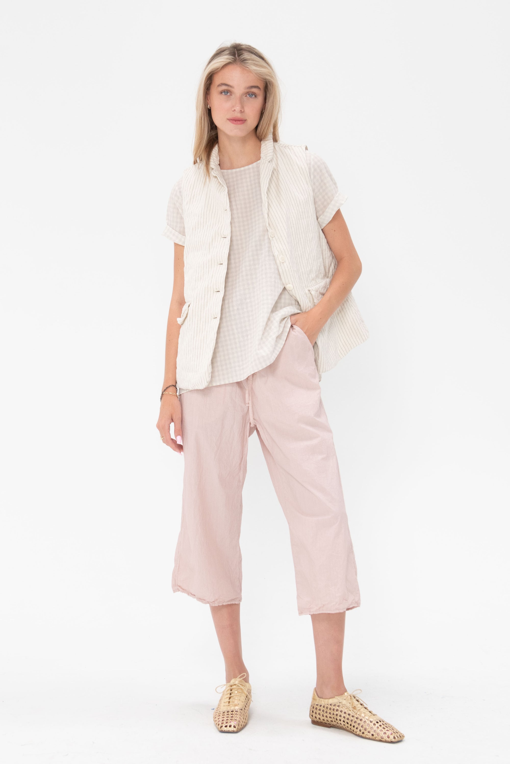 Album di Famiglia - Pinstripe Sleeveless Blazer, Natural