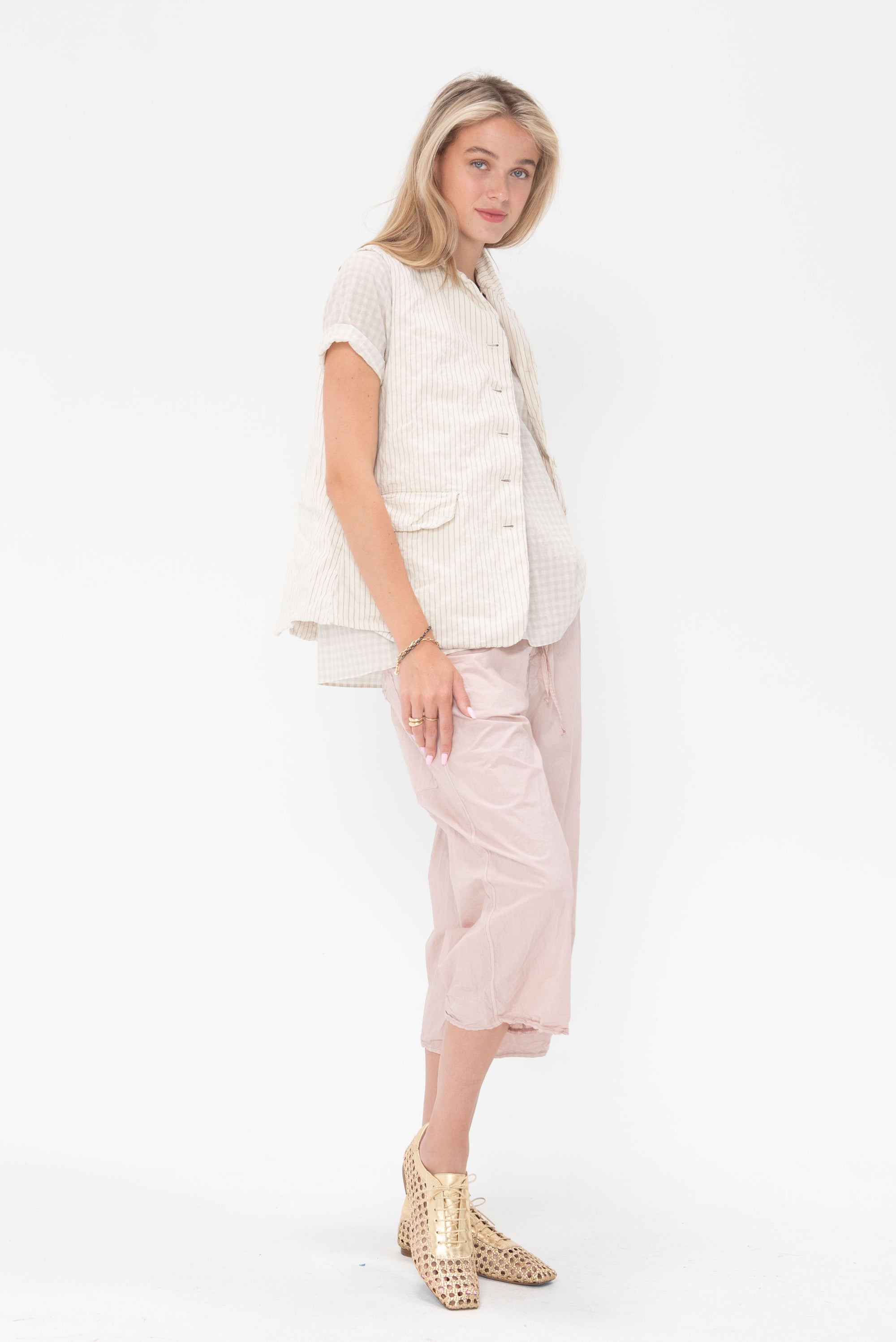 Album di Famiglia - Pinstripe Sleeveless Blazer, Natural