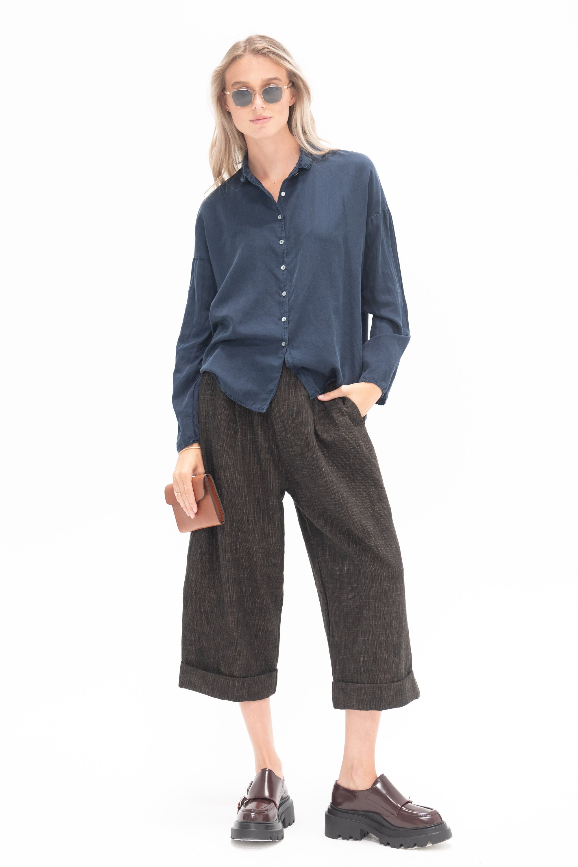 ALBUM DI FAMIGLIA - Silk Short Collar Shirt, Ink