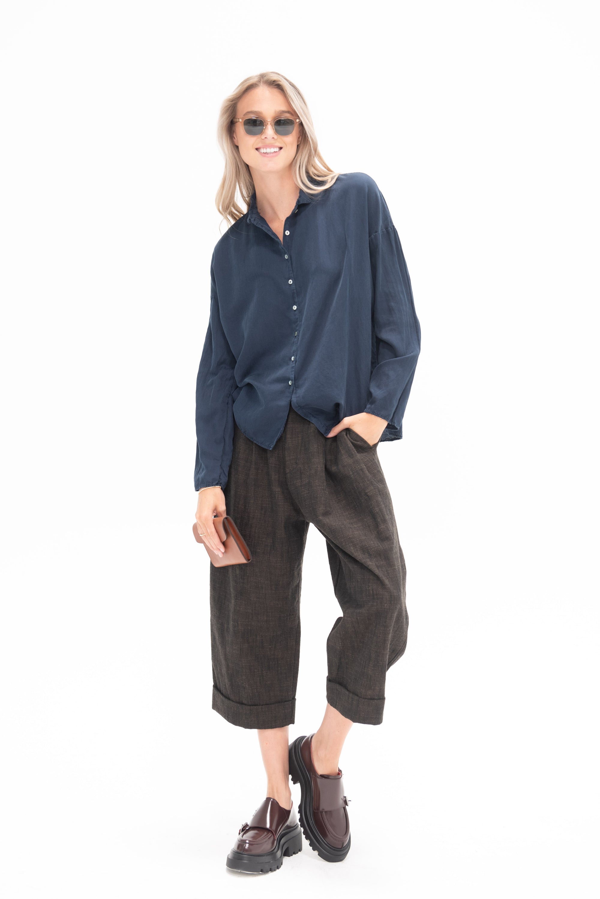 ALBUM DI FAMIGLIA - Silk Short Collar Shirt, Ink