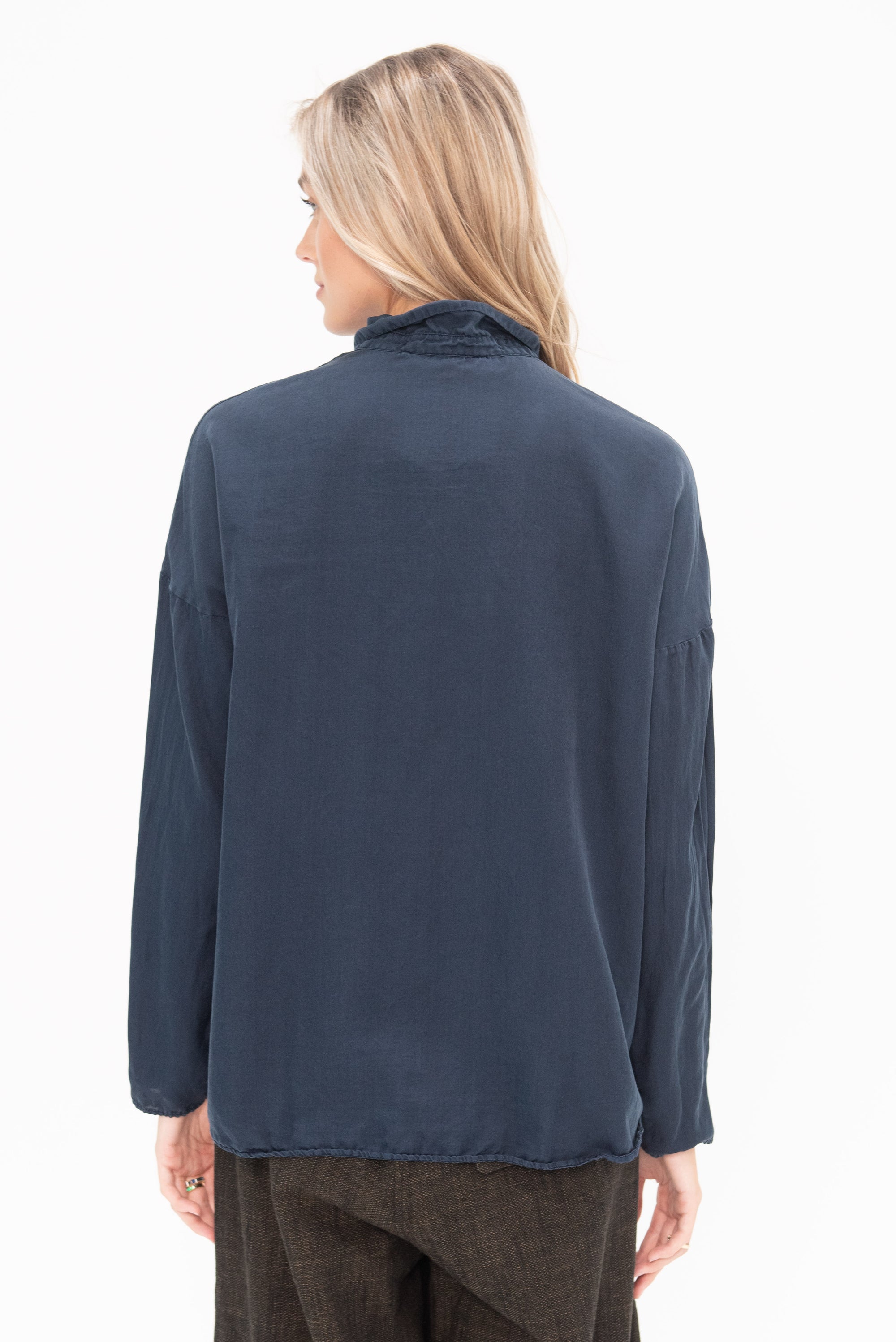 ALBUM DI FAMIGLIA - Silk Short Collar Shirt, Ink