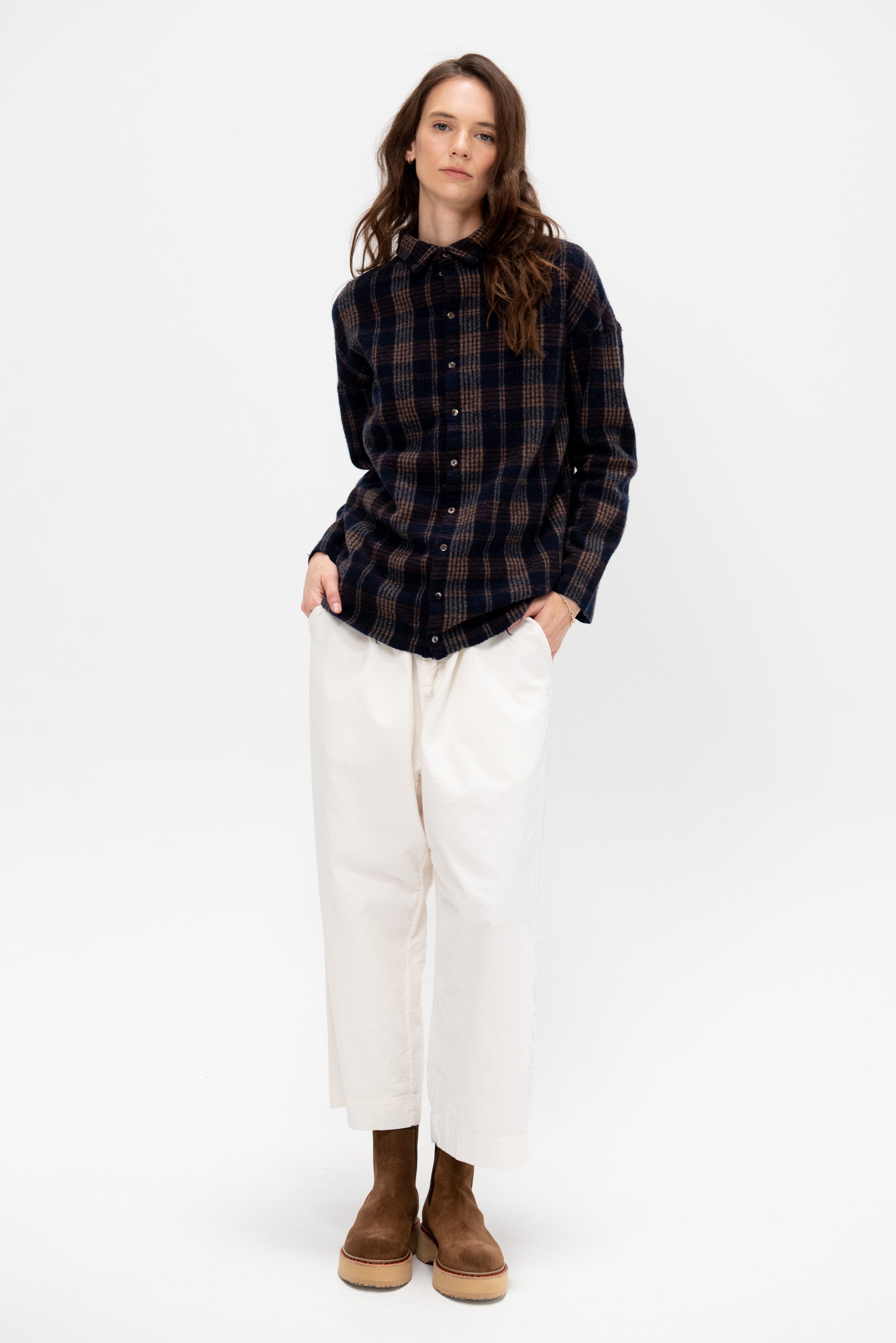 Tartan Soft Collar Shirt, Ink
