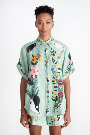 ALÉMAIS - Meagan Oversized Linen Shirt, Jade