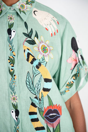 ALÉMAIS - Meagan Oversized Linen Shirt, Jade