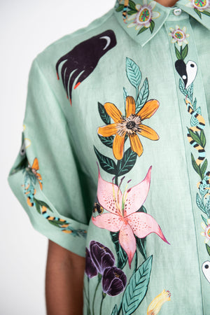 ALÉMAIS - Meagan Oversized Linen Shirt, Jade