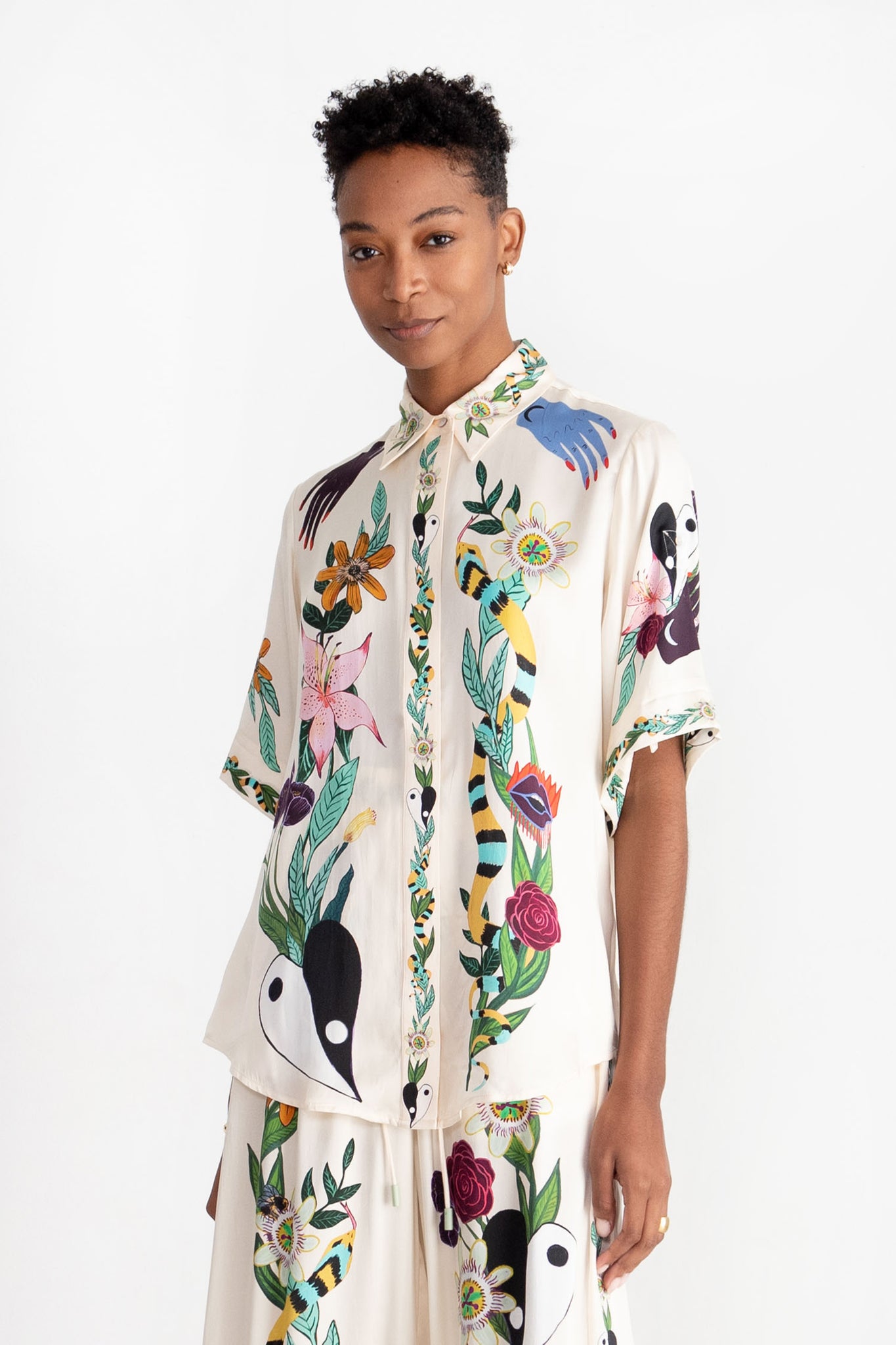 ALÉMAIS - Meagan Oversized Silk Shirt, Cream