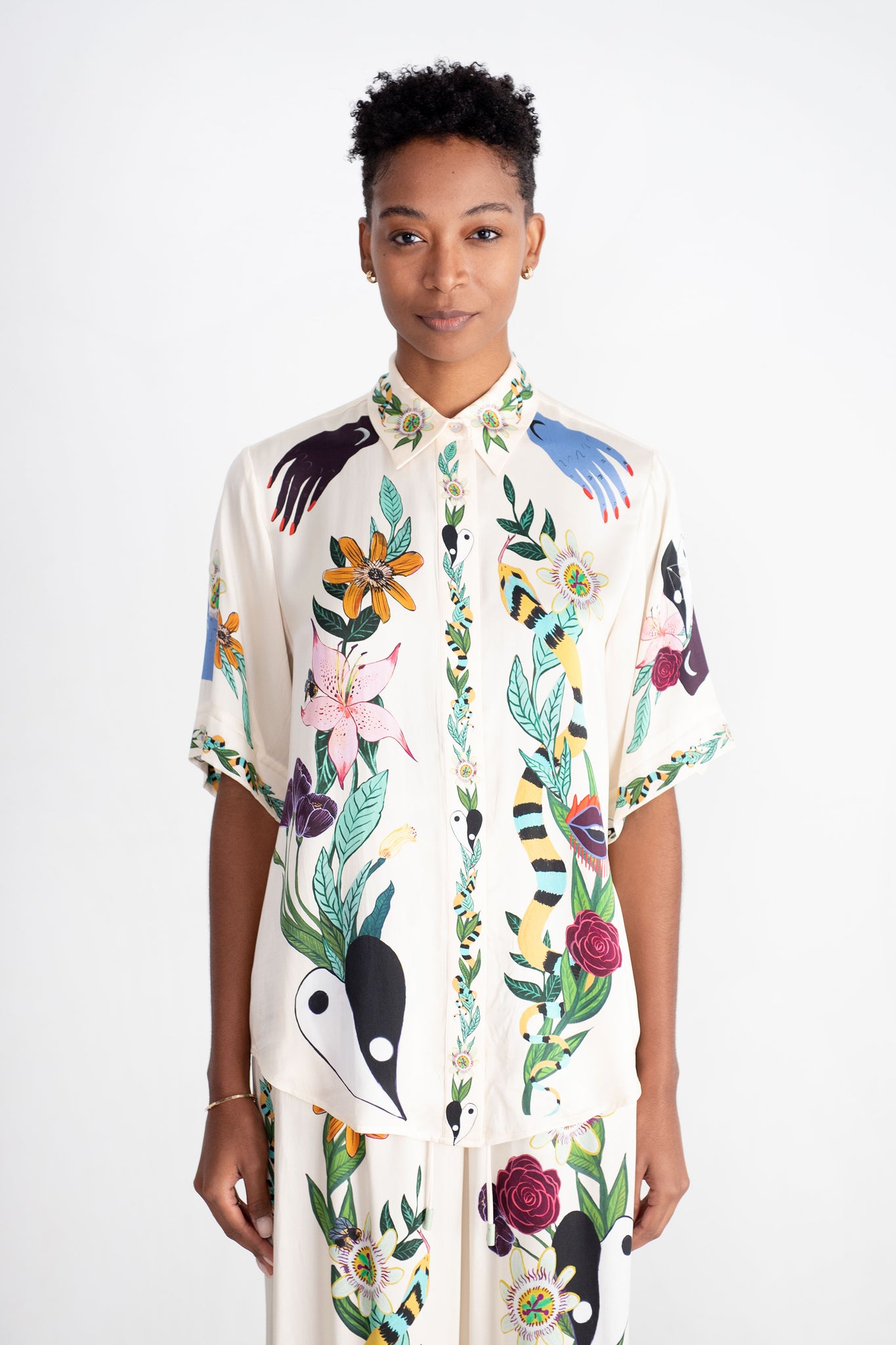 ALÉMAIS - Meagan Oversized Silk Shirt, Cream