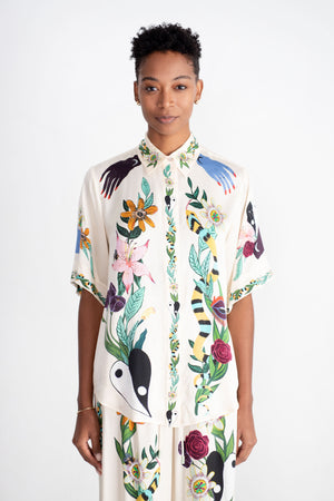 ALÉMAIS - Meagan Oversized Silk Shirt, Cream