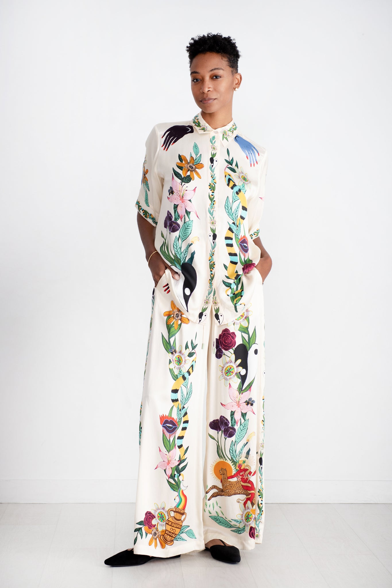 ALÉMAIS - Meagan Oversized Silk Shirt, Cream