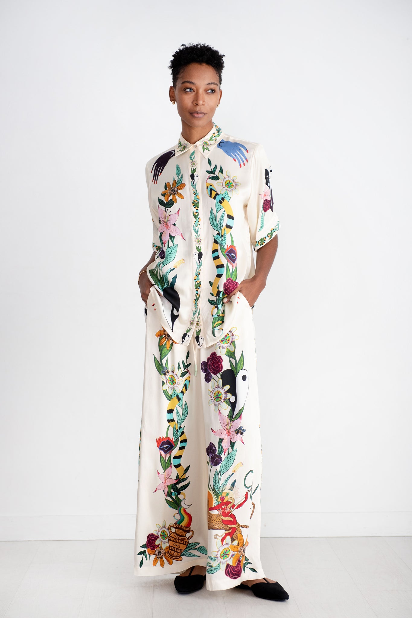 ALÉMAIS - Meagan Oversized Silk Shirt, Cream