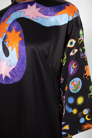 ALÉMAIS - Superhero Snake Midi Dress, Black Multi