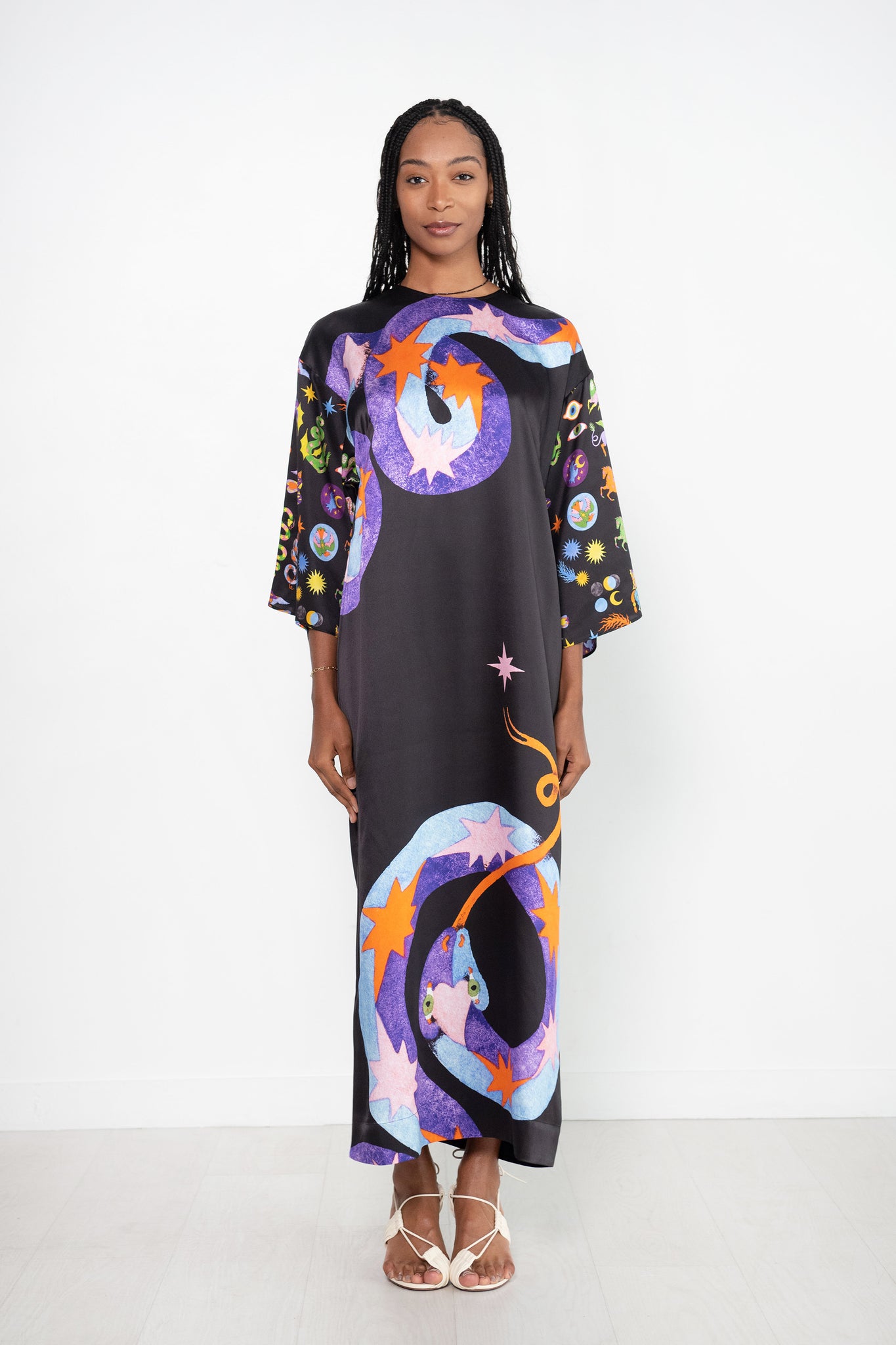 ALÉMAIS - Superhero Snake Midi Dress, Black Multi