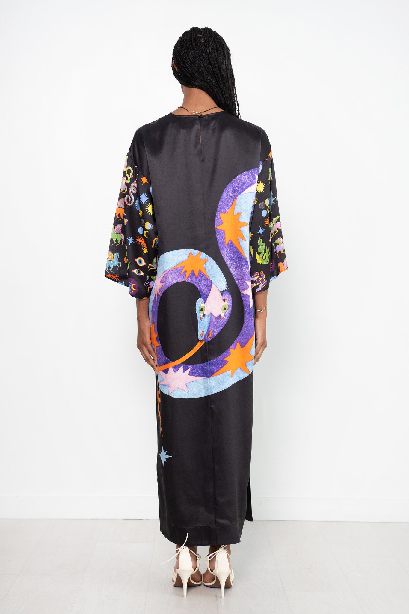 ALÉMAIS - Superhero Snake Midi Dress, Black Multi