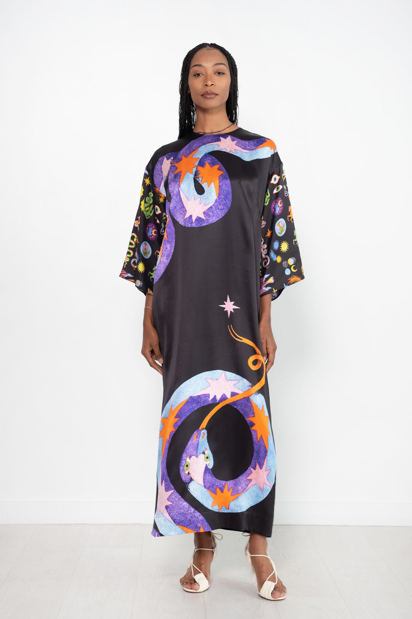 ALÉMAIS - Superhero Snake Midi Dress, Black Multi