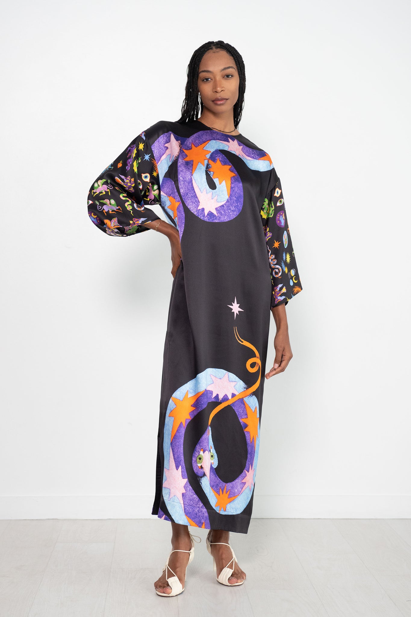 ALÉMAIS - Superhero Snake Midi Dress, Black Multi