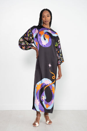 ALÉMAIS - Superhero Snake Midi Dress, Black Multi