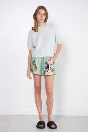 Allude - Round Neck Short Sleeve Sweater, Celadon