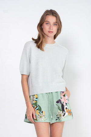 Allude - Round Neck Short Sleeve Sweater, Celadon