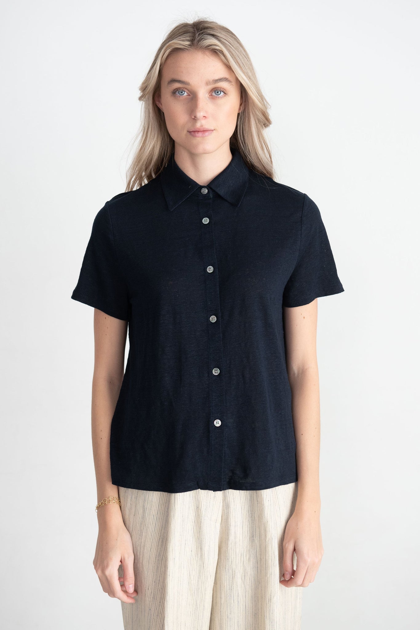 Allude - Button Front Blouse, Deep Night