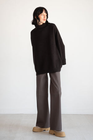 Allude - Mock Neck Poncho, Navy & Brown