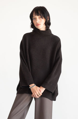 Allude - Mock Neck Poncho, Navy & Brown