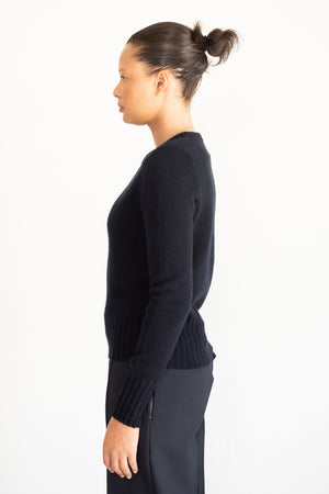 Allude - Round Neck Sweater, Navy