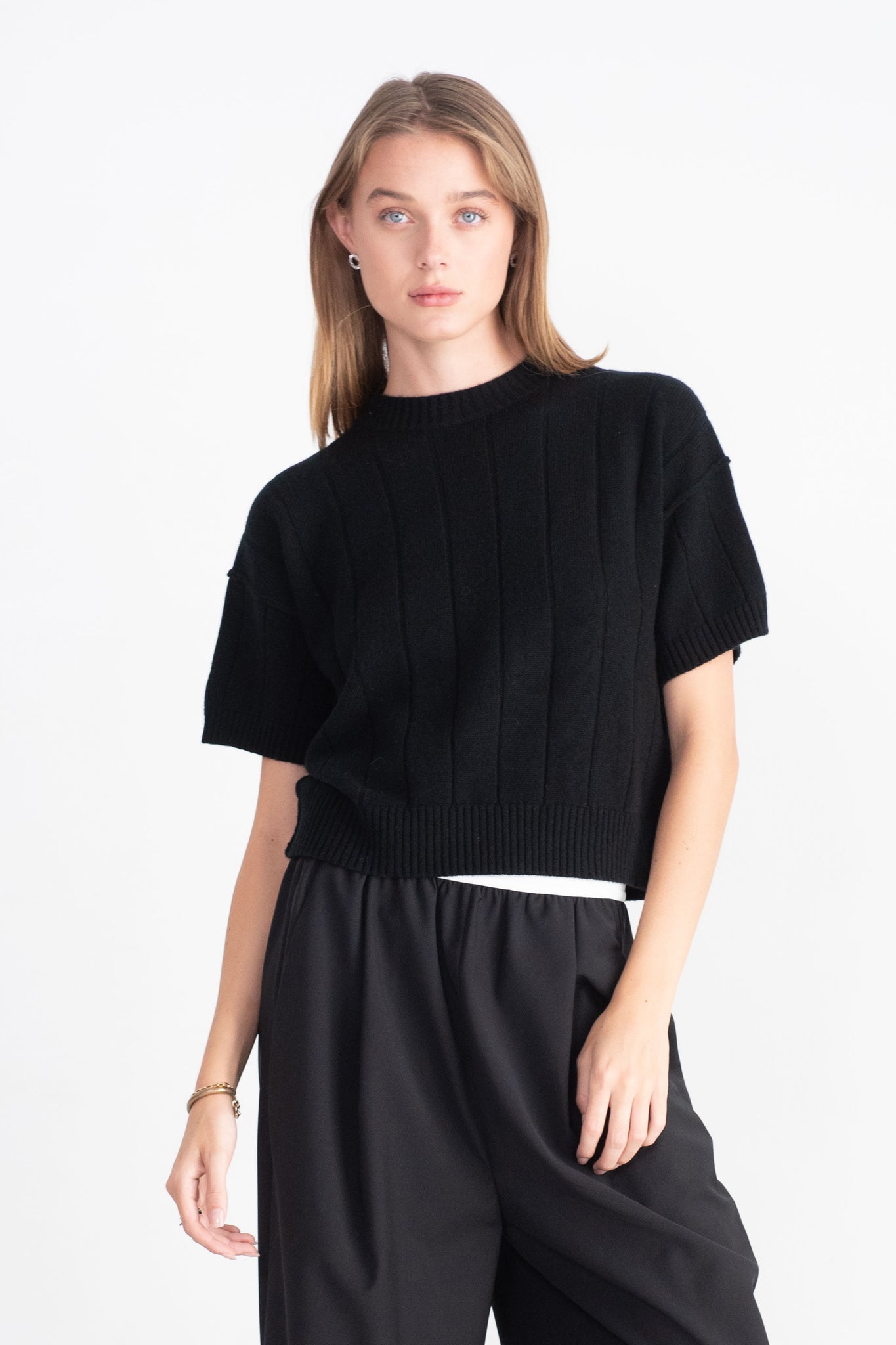 ALLUDE - Round Neck Sweater, Noir