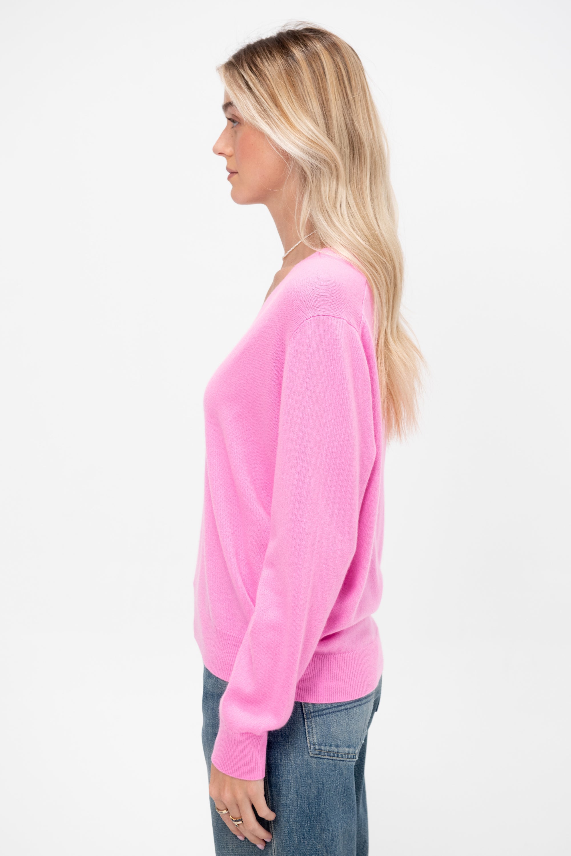 Deep V-Neck Sweater, Plastic Pink