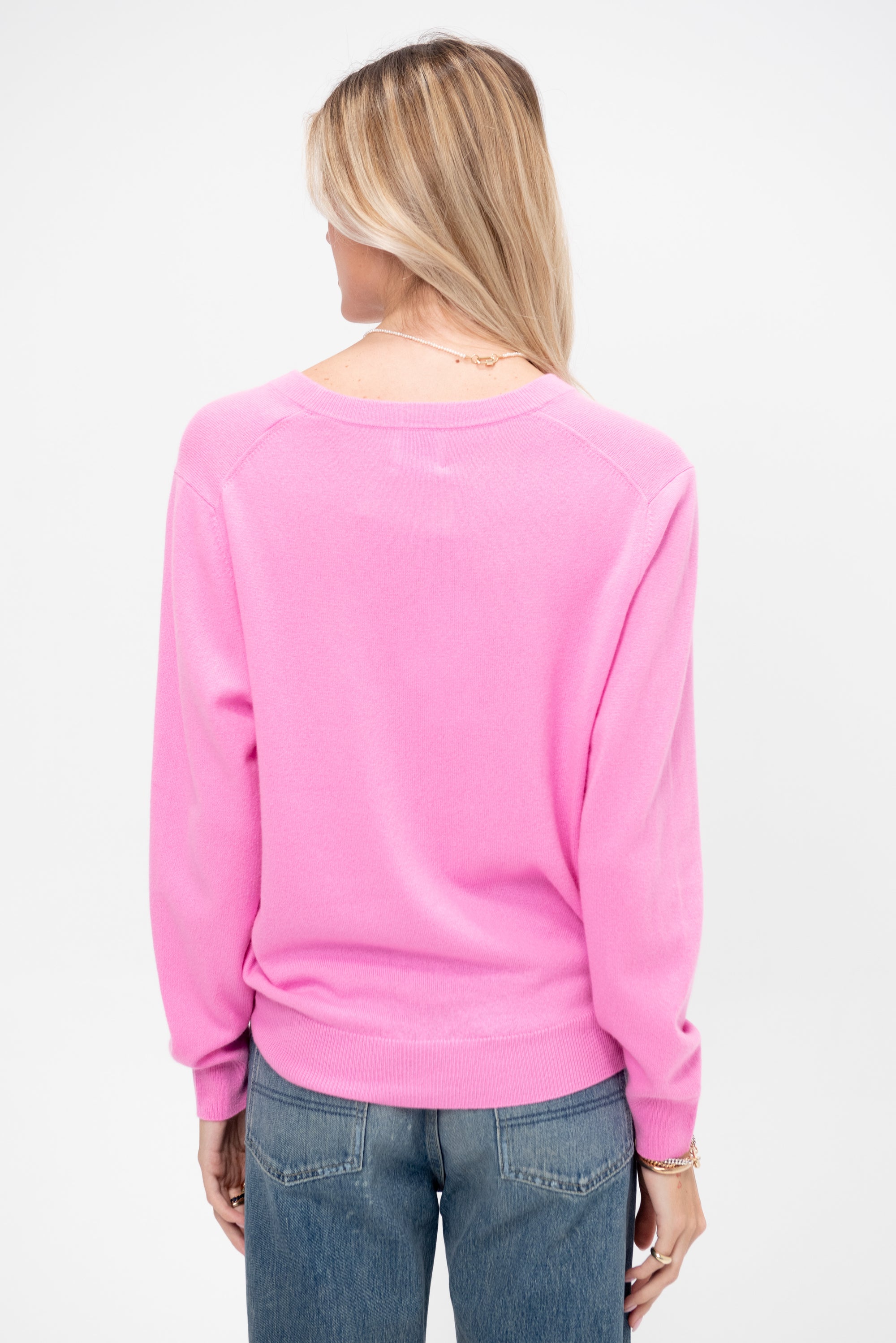 Deep V-Neck Sweater, Plastic Pink