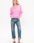 Deep V-Neck Sweater, Plastic Pink