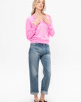 Deep V-Neck Sweater, Plastic Pink