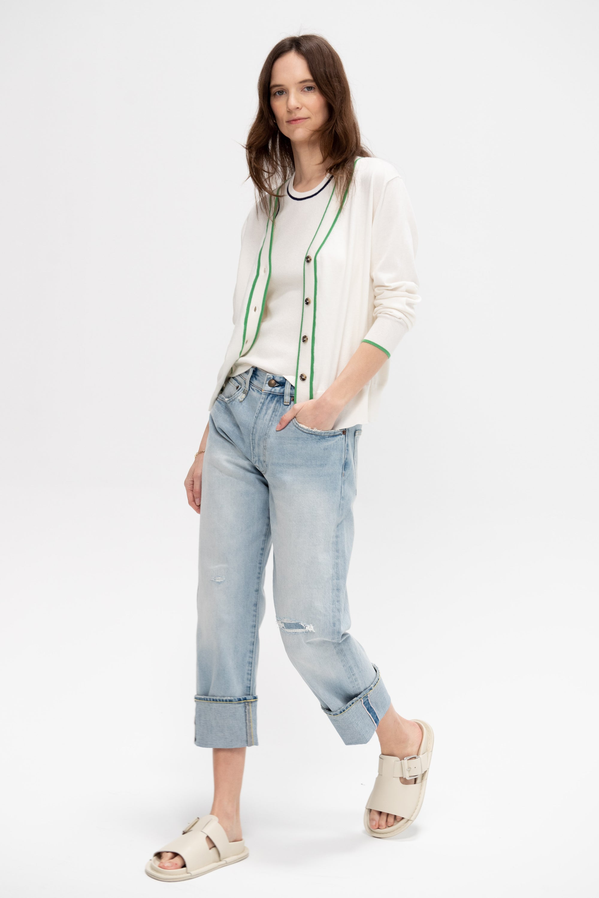 V-Cardigan, Green &amp; White