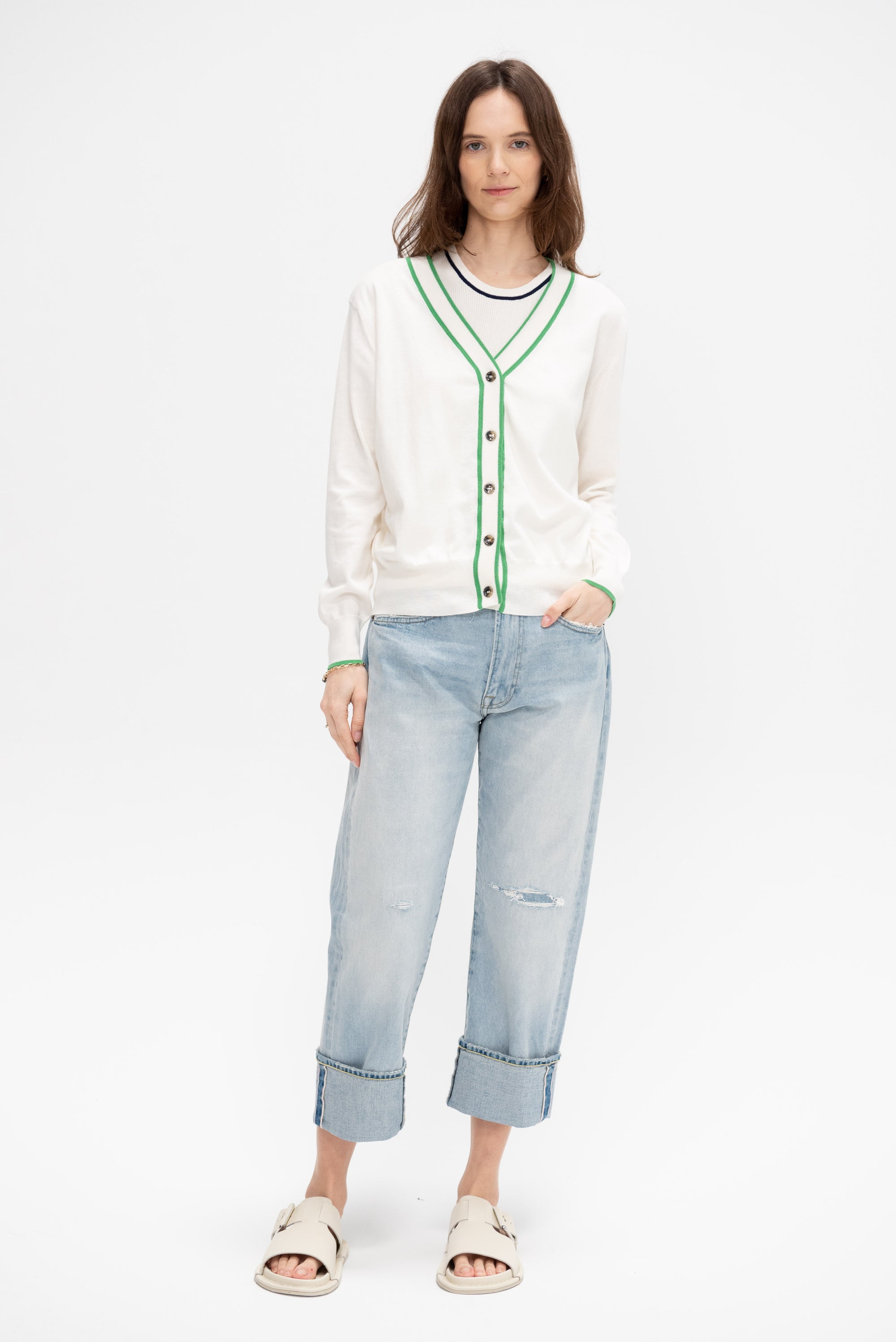 V-Cardigan, Green &amp; White