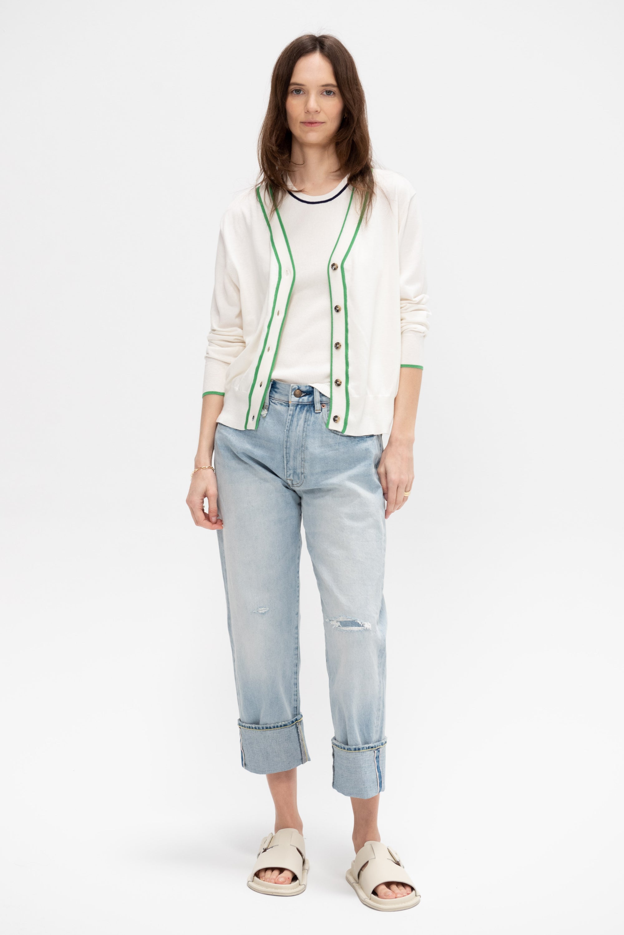 V-Cardigan, Green &amp; White