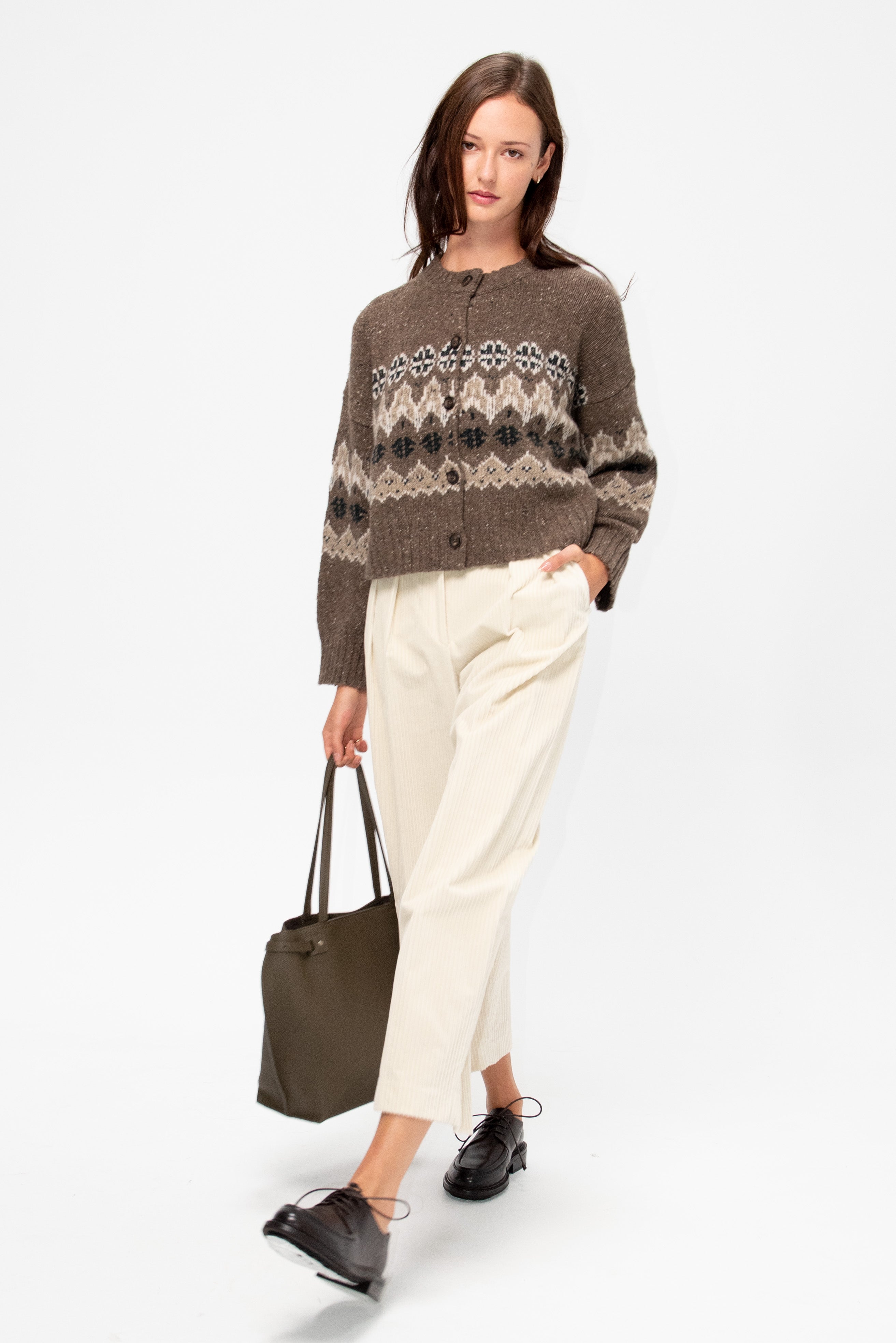 Cammie Sweater, Oak Moss Fairisle – Kick Pleat