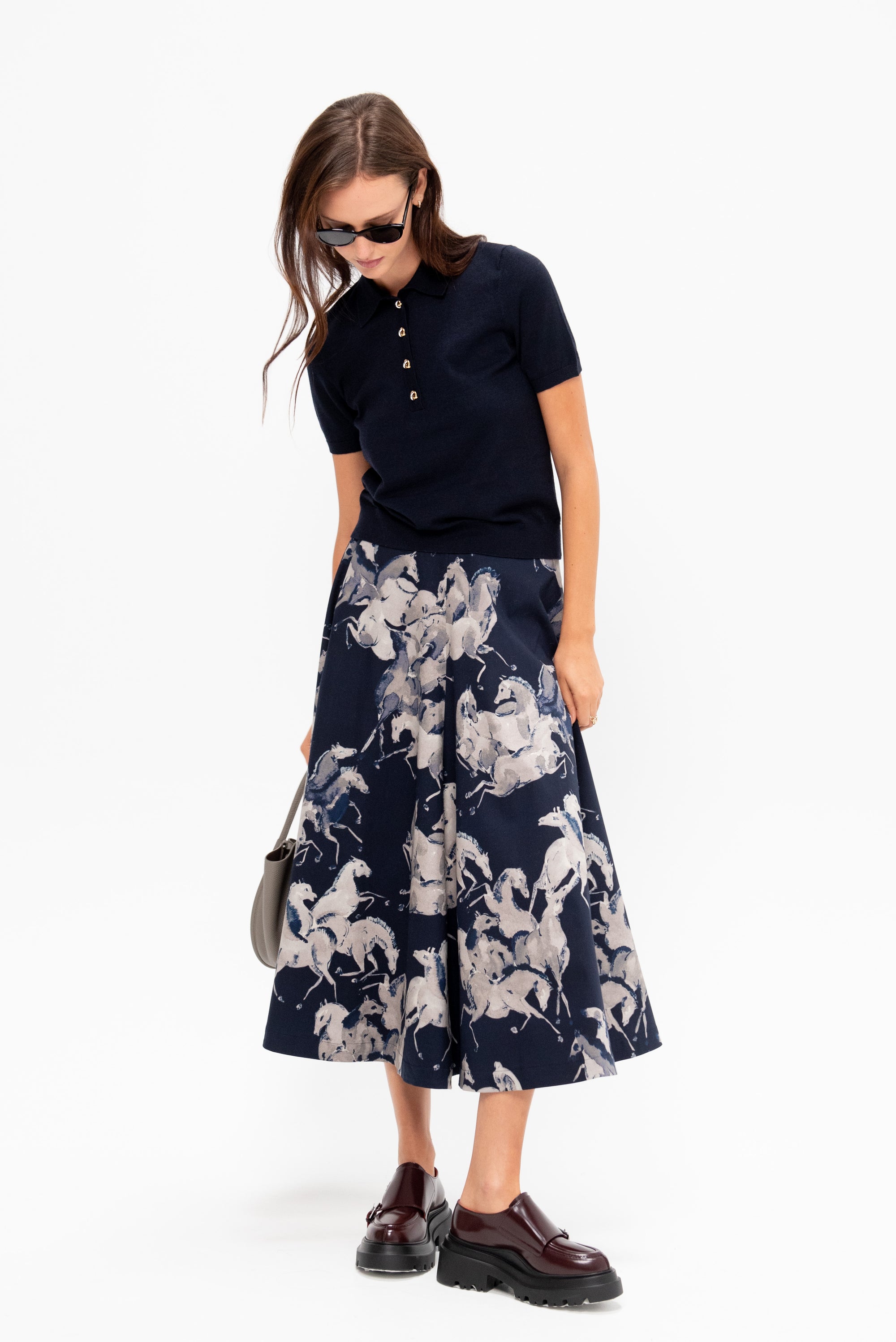 Varda Skirt, Berry Blue Horses