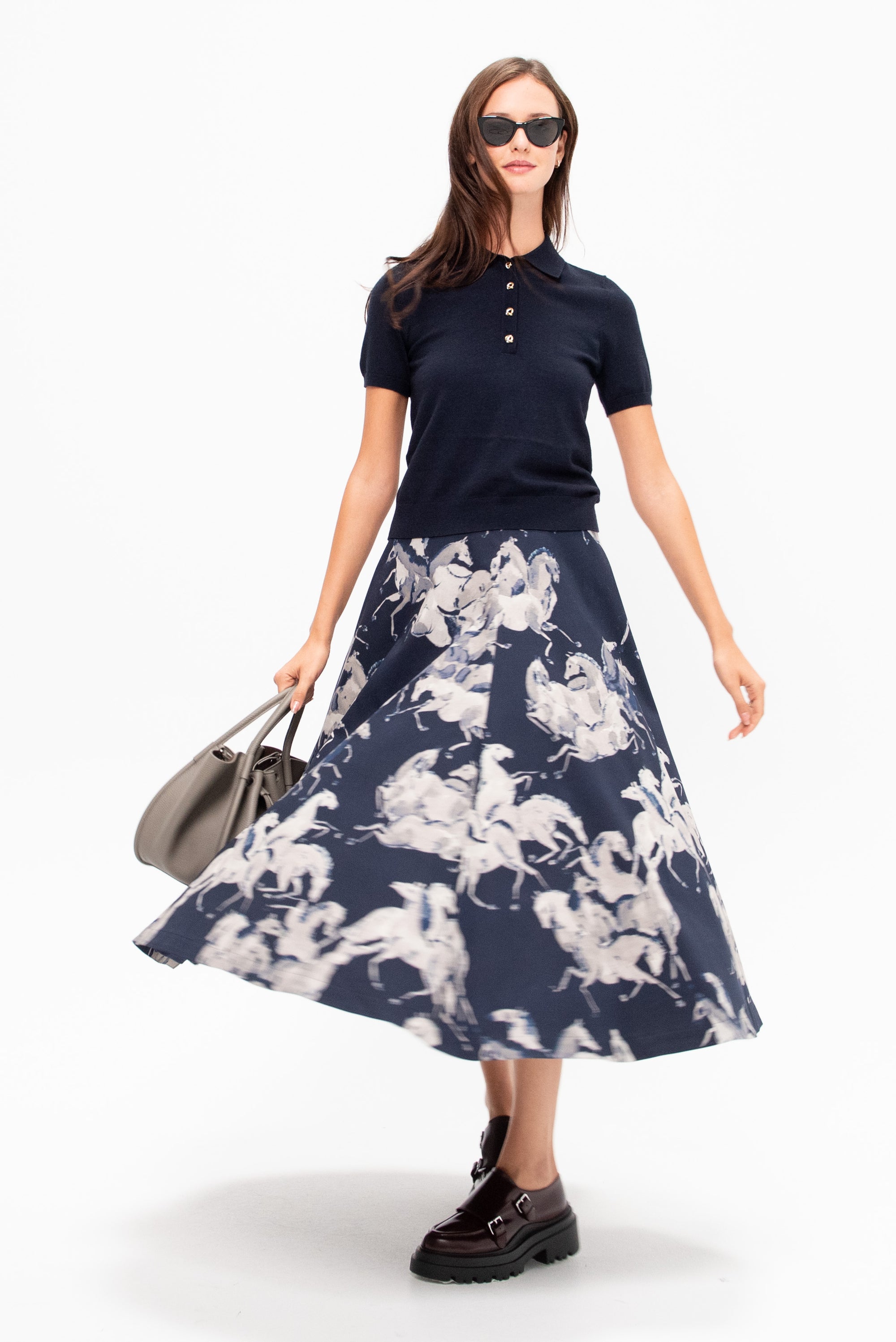 Varda Skirt, Berry Blue Horses