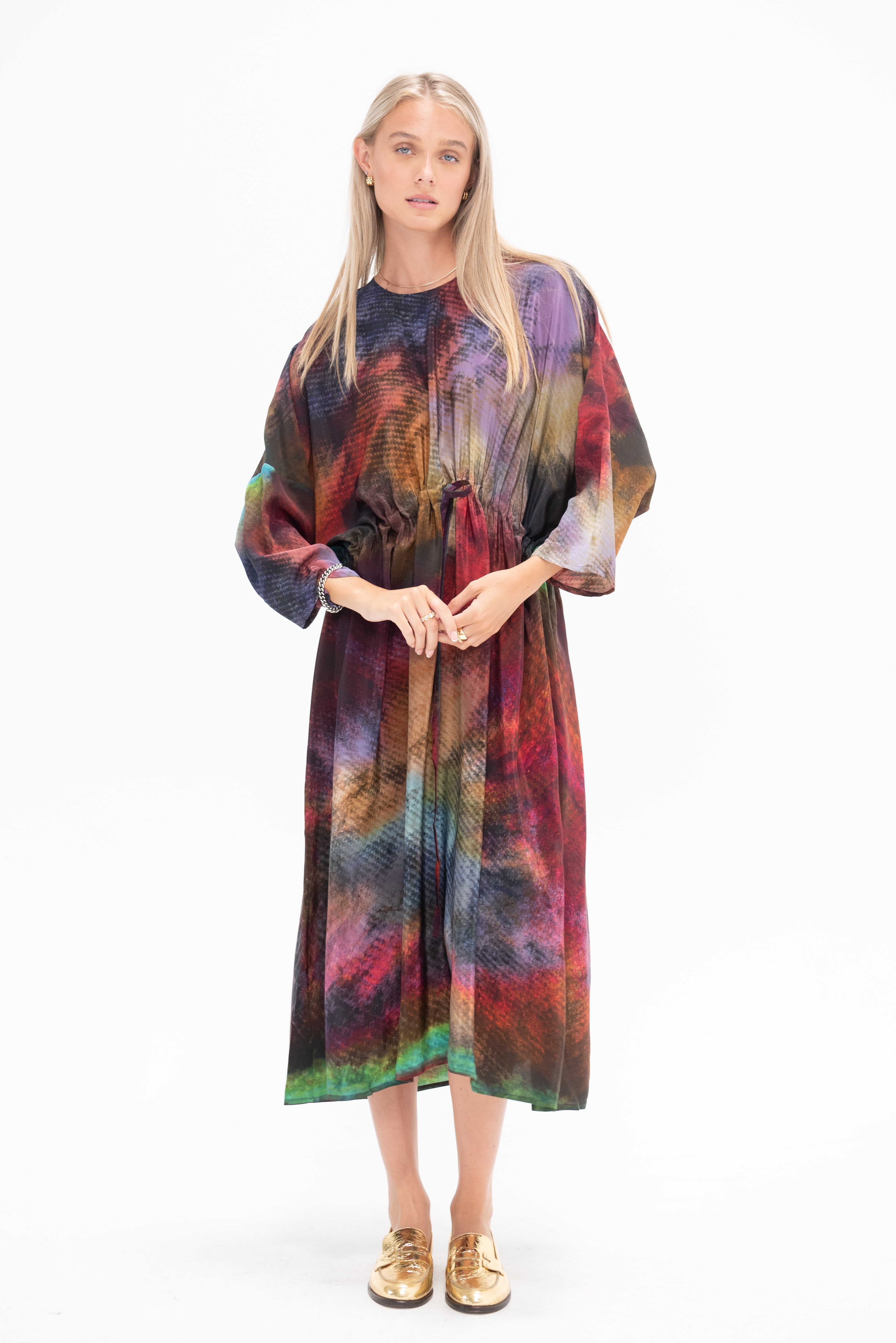 Anntian Le Big Simple Dress Print C Kick Pleat